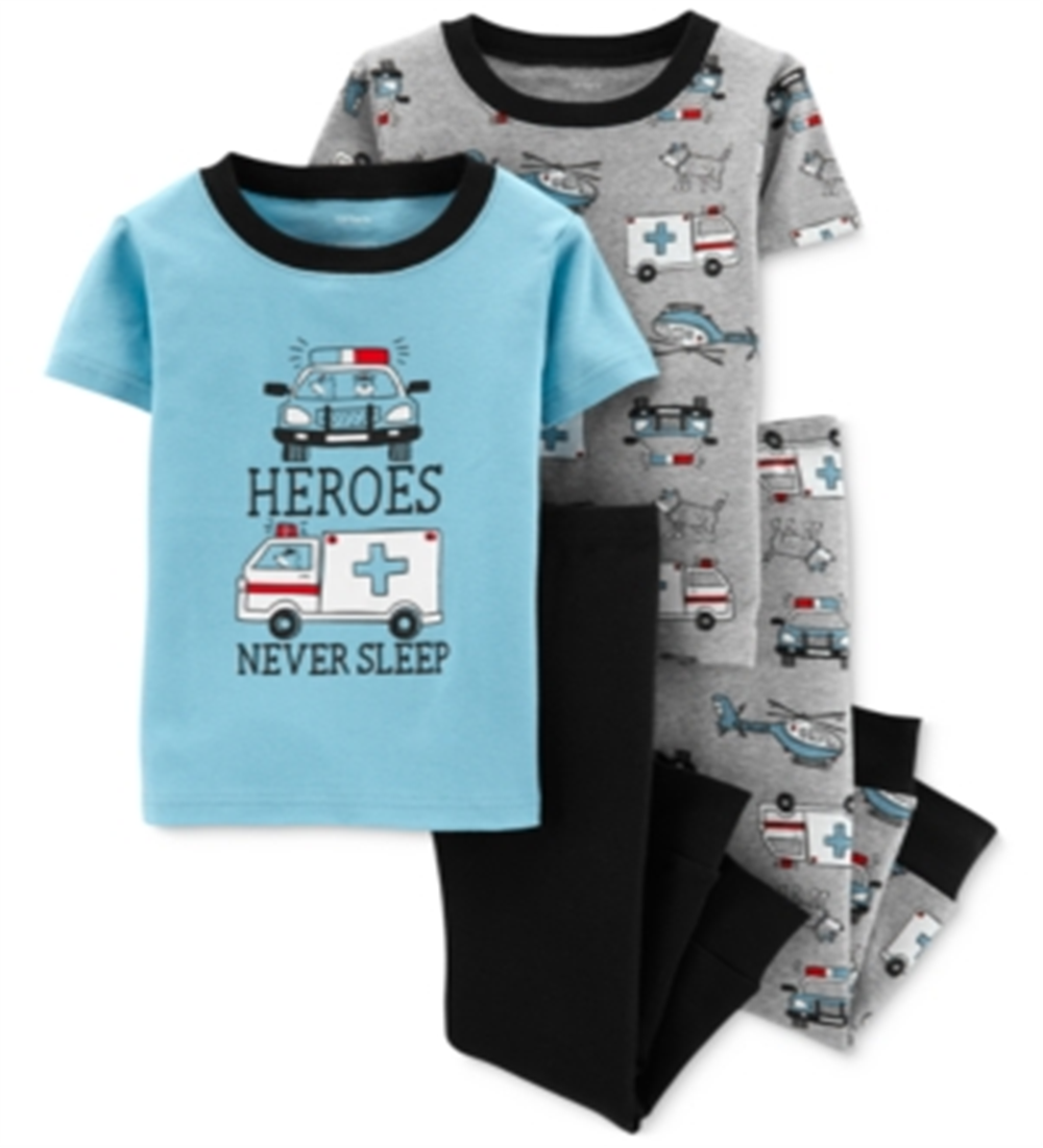 Conjunto de pijamas de algodão Carter's Baby Boy's 4 peças Heroes Never Sleep - Cinza, tamanho 6 meses