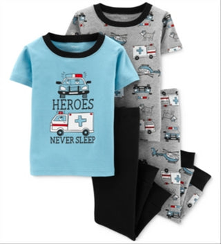 Conjunto de pijamas de algodão Carter's Baby Boy's 4 peças Heroes Never Sleep - Cinza, tamanho 6 meses