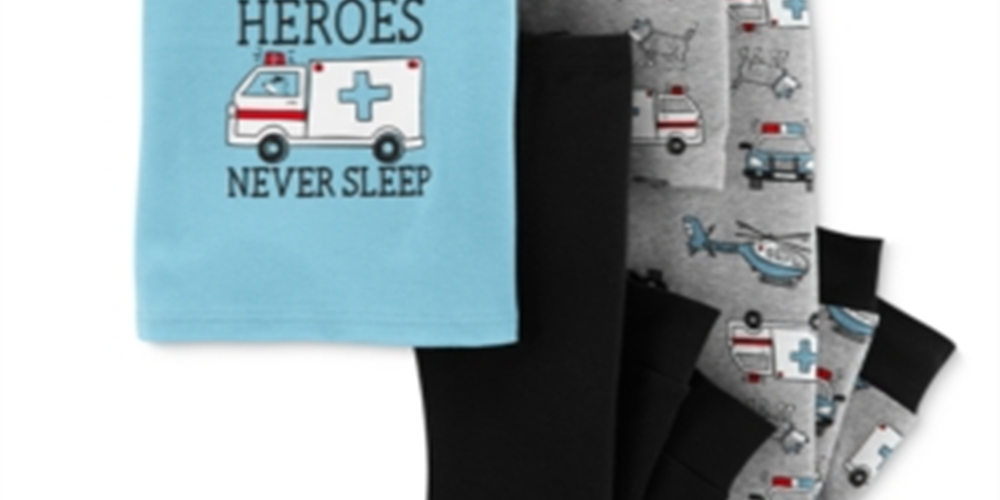 Conjunto de pijamas de algodão Carter's Baby Boy's 4 peças Heroes Never Sleep - Cinza, tamanho 6 meses