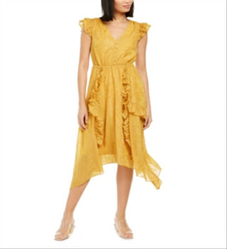 Vestido MIDI com estampa queimada Petite Burnout para mulheres da INC, amarelo, tamanho Petit M