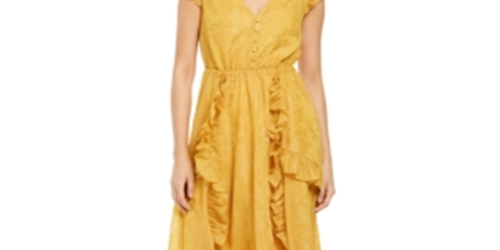Vestido MIDI com estampa queimada Petite Burnout para mulheres da INC, amarelo, tamanho Petit M