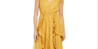 Vestido MIDI com estampa queimada Petite Burnout para mulheres da INC, amarelo, tamanho Petit M