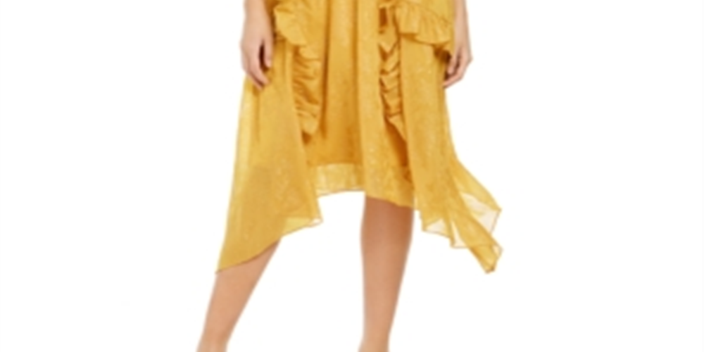 Vestido MIDI com estampa queimada Petite Burnout para mulheres da INC, amarelo, tamanho Petit M