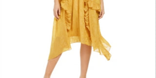 Vestido MIDI com estampa queimada Petite Burnout para mulheres da INC, amarelo, tamanho Petit M