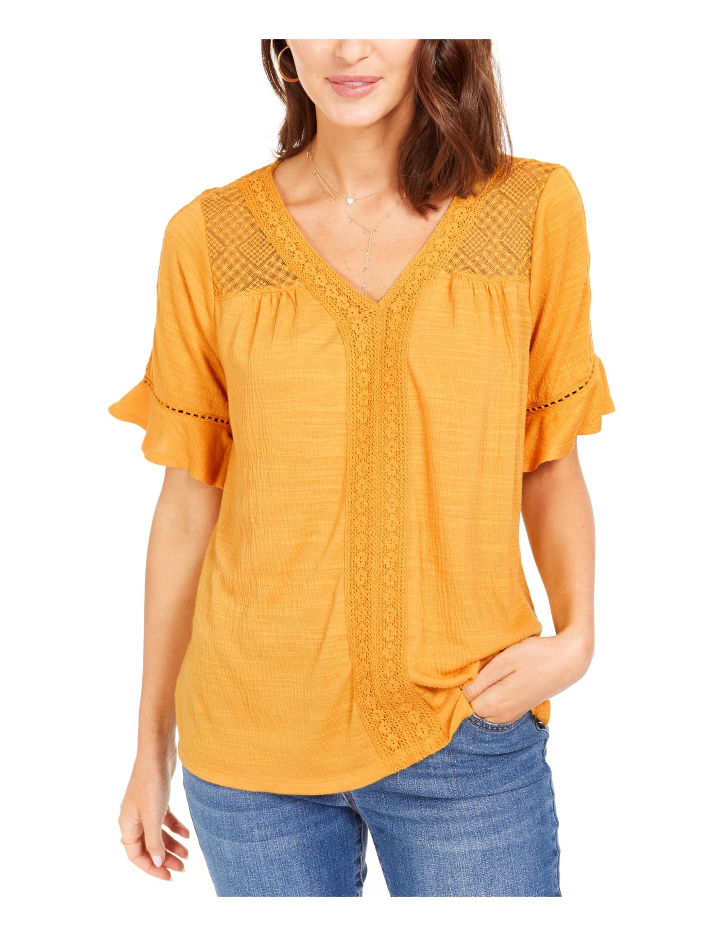 Top de crochê feminino Style &amp; Co, amarelo, tamanho pequeno