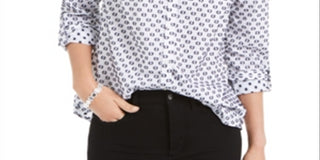 Camisa texturizada estampada de linho feminina Charter Club, azul, tamanho grande