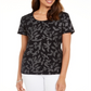 Camiseta feminina Karen Scott com estampa de videira, preta, tamanho pequeno