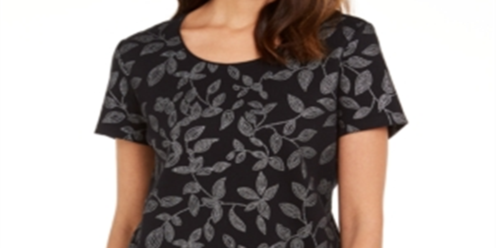Camiseta feminina Karen Scott com estampa de videira, preta, tamanho pequeno