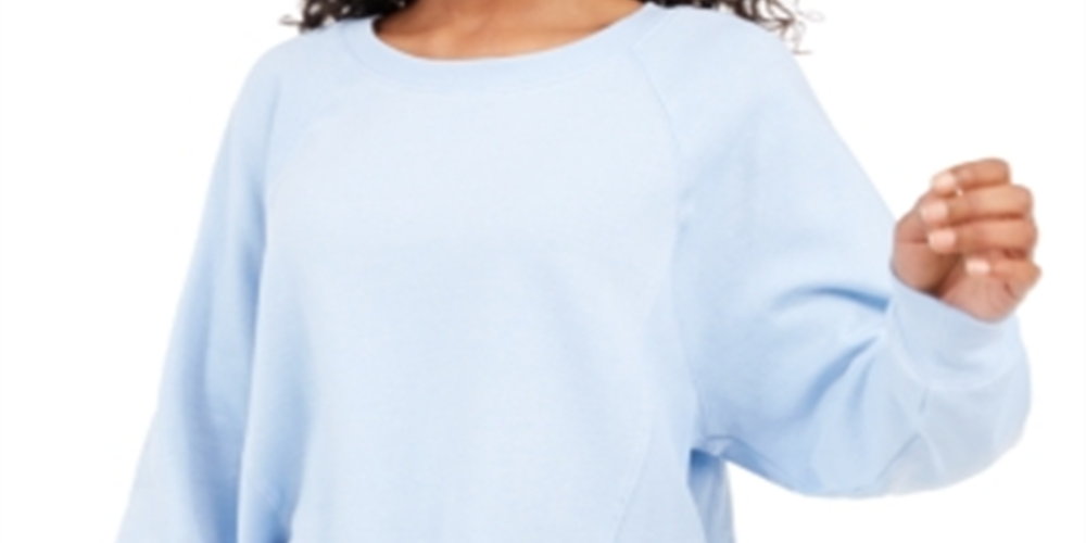 Moletom Hippie Rose Juniors Cropped com Borda Crua Azul Tamanho P