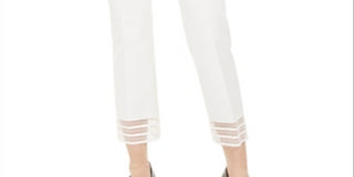 Calça feminina Alfani com bainha de renda e tornozelo, branca, tamanho 18
