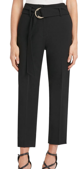 Calça social feminina DKNY cintura alta com cinto elástico, preta, tamanho 16
