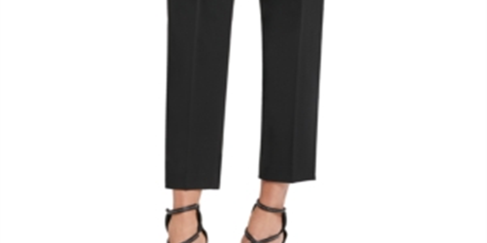 Calça social feminina DKNY cintura alta com cinto elástico, preta, tamanho 16