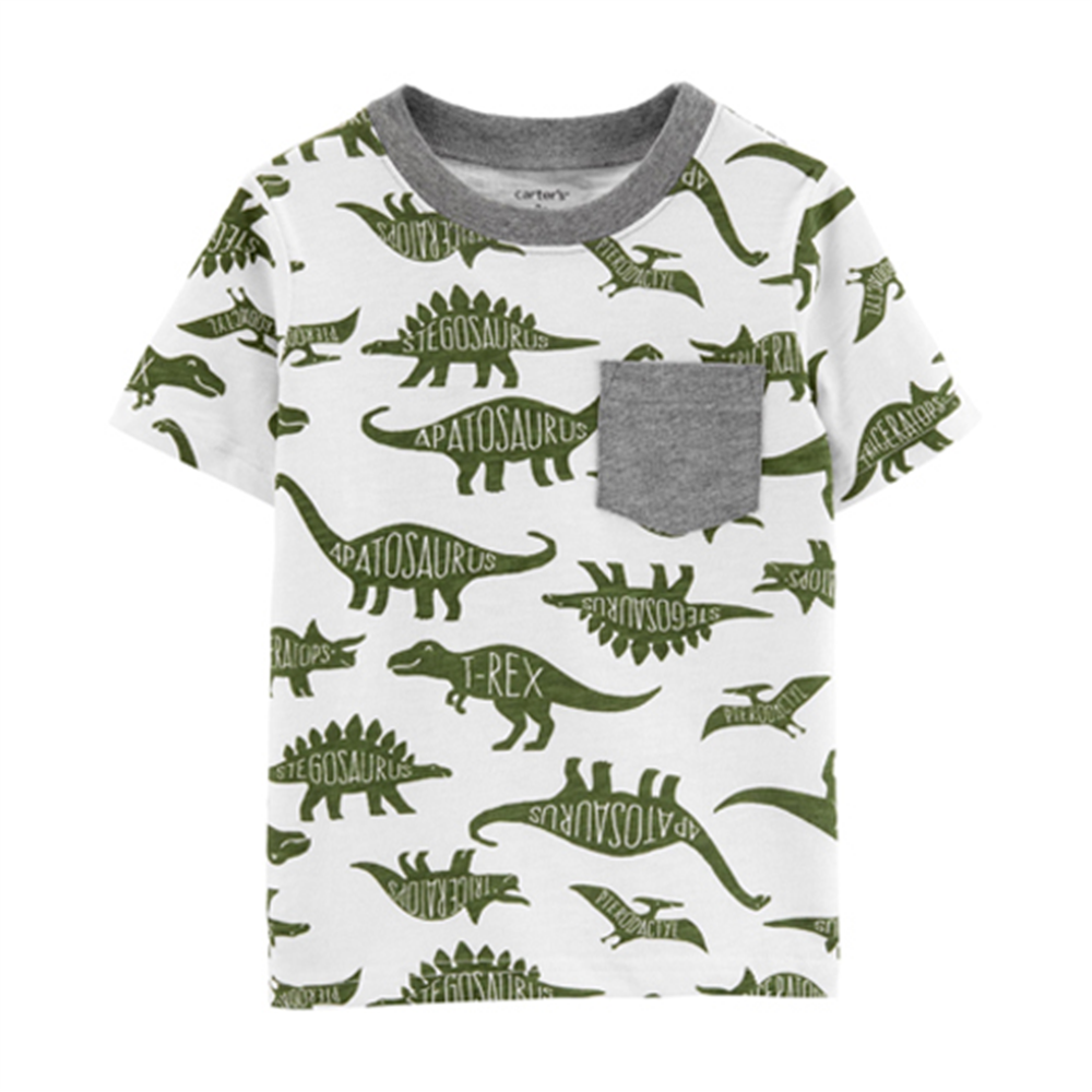 Camiseta Carter's Infantil Menino Estampa de Dinossauro com Bolso Branca Tamanho 5T