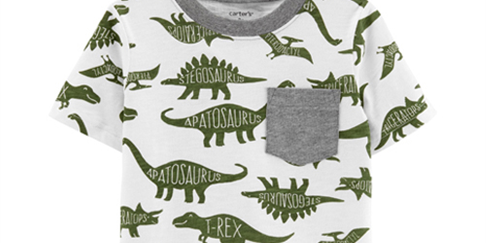 Camiseta Carter's Infantil Menino Estampa de Dinossauro com Bolso Branca Tamanho 5T