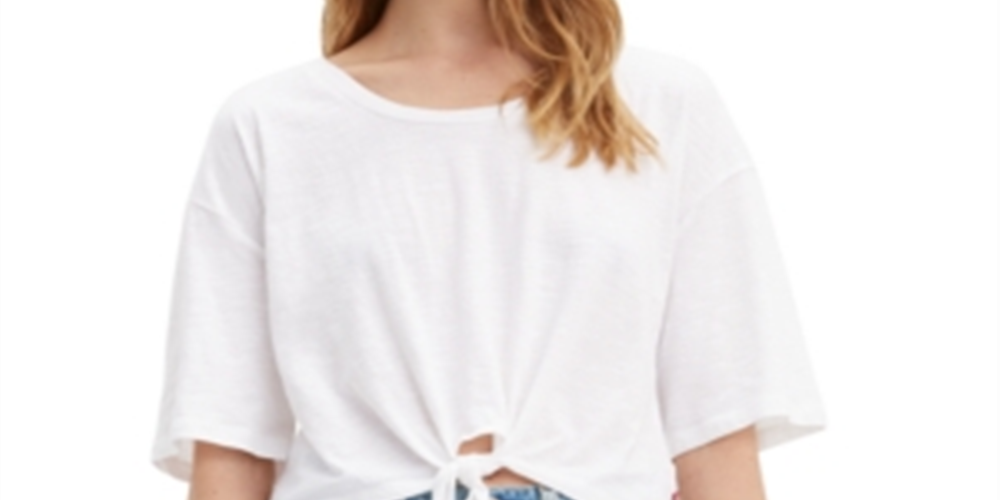 Camiseta feminina Levi's Fiona Knot-Front, branca, tamanho X-G