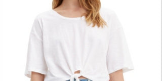 Camiseta feminina Levi's Fiona Knot-Front, branca, tamanho X-G