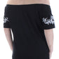 Blusa feminina INC de manga curta e ombro de fora, preta, tamanho pequeno