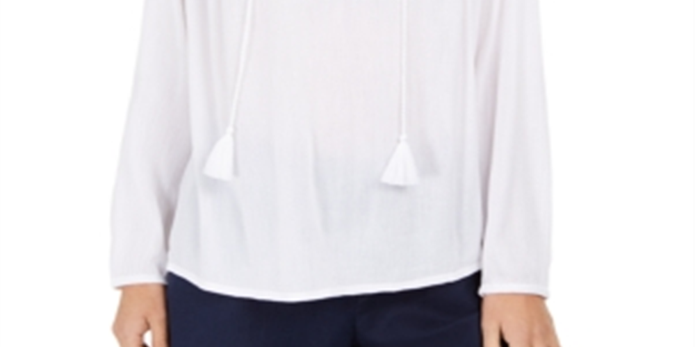 Charter Club Blusa de linho feminina com ilhós e borlas, tamanho XXG