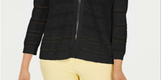 Cardigan feminino listrado Pointelle Charter Club, preto, tamanho grande