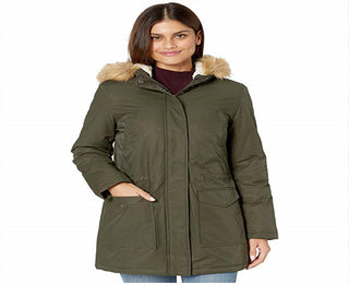 Levi's Women's Coated Cotton Parka with Sherpa and Faux Hood Green Size XS