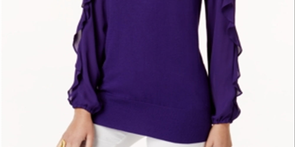 Suéter Alfani com mangas franzidas e babados, preto, tamanho 10