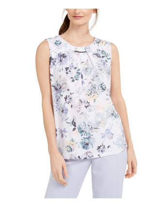 Blusa Calvin Klein Feminina com Acabamento Floral e Plissado, Branca, Tamanho Pequeno M