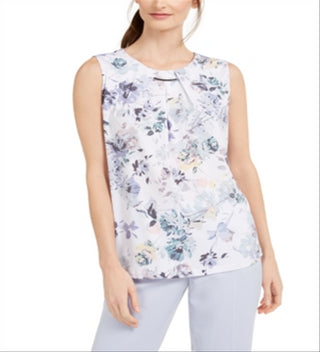 Blusa Calvin Klein Feminina com Acabamento Floral e Plissado, Branca, Tamanho Pequeno M