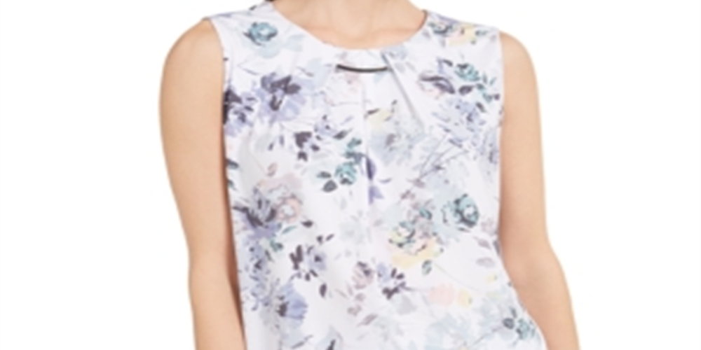 Blusa Calvin Klein Feminina com Acabamento Floral e Plissado, Branca, Tamanho Pequeno M