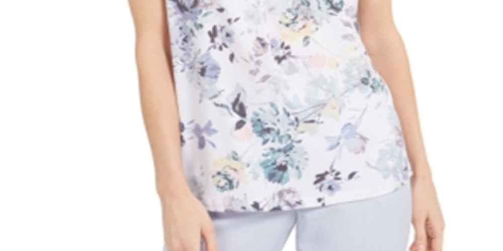 Blusa Calvin Klein Feminina com Acabamento Floral e Plissado, Branca, Tamanho Pequeno M