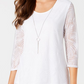 JM Collection Top Feminino Petite Overlay com Colar Branco Brilhante Tamanho Petite S
