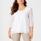 JM Collection Top Feminino Petite Overlay com Colar Branco Brilhante Tamanho Petite S