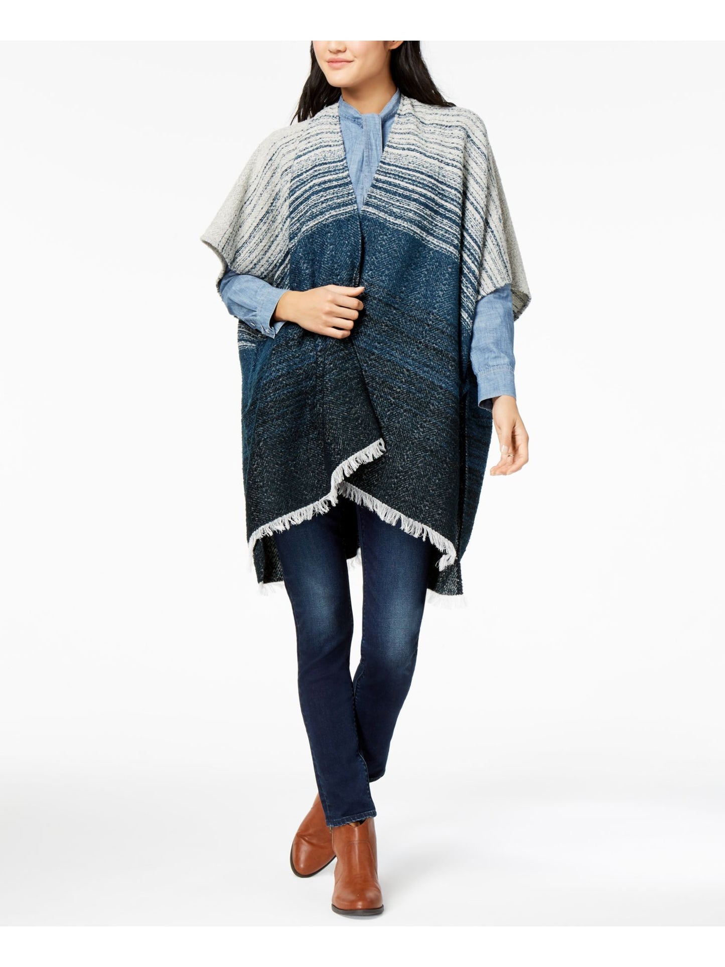 Kimono feminino listrado com franjas Lucky Brand, azul, multicolorido, tamanho único