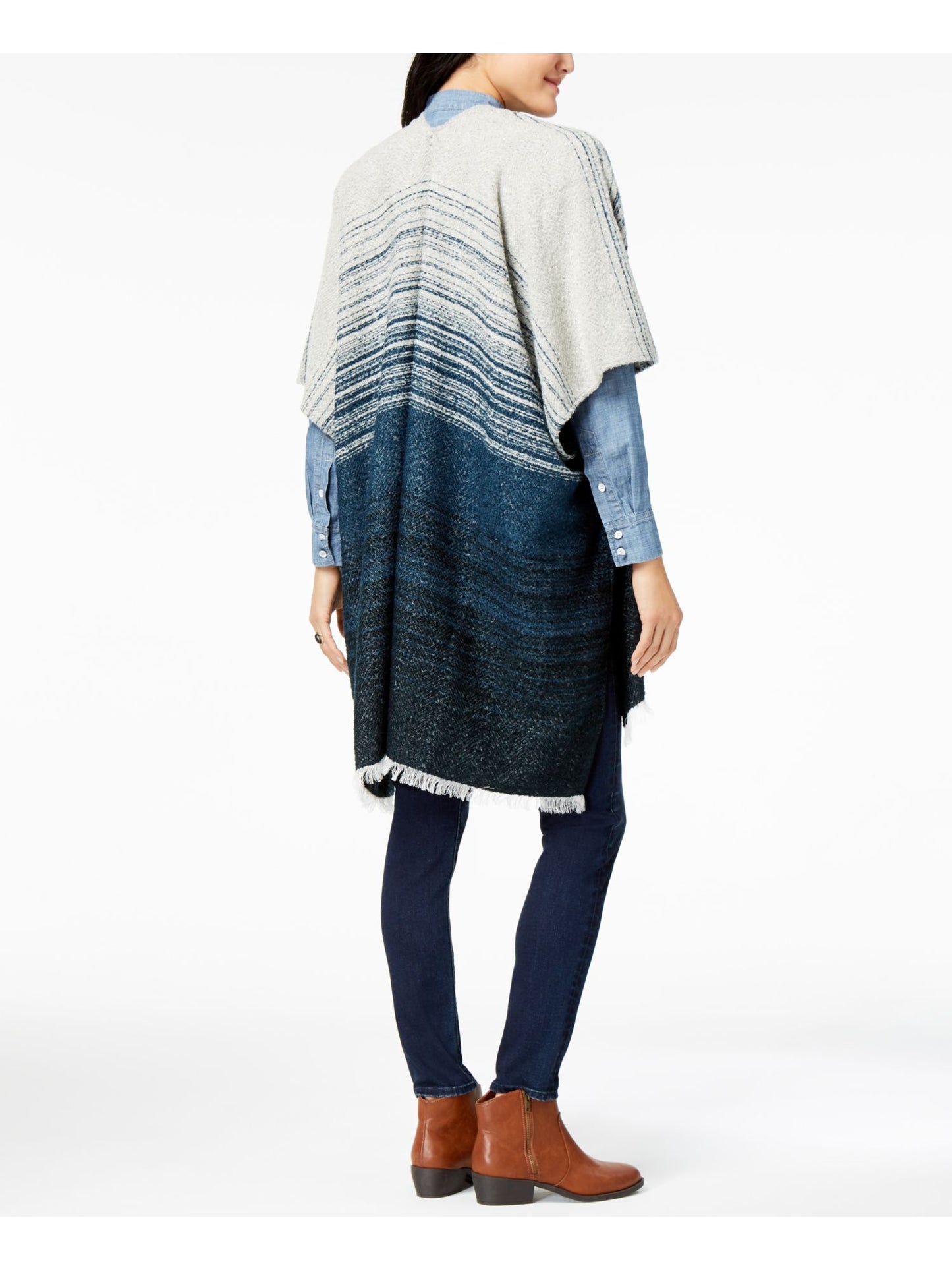 Kimono feminino listrado com franjas Lucky Brand, azul, multicolorido, tamanho único