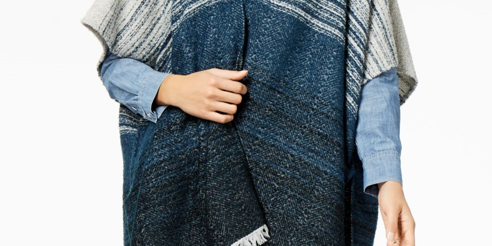 Kimono feminino listrado com franjas Lucky Brand, azul, multicolorido, tamanho único