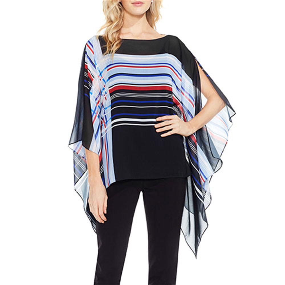 Poncho feminino Vince Camuto com painel gráfico linear, preto, tamanho G