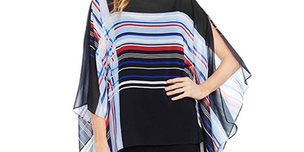 Poncho feminino Vince Camuto com painel gráfico linear, preto, tamanho G