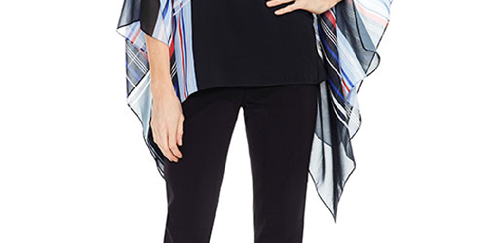 Poncho feminino Vince Camuto com painel gráfico linear, preto, tamanho G