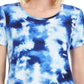 Camiseta feminina estampada com decote redondo e manga curta JM Collection, tamanho médio, azul