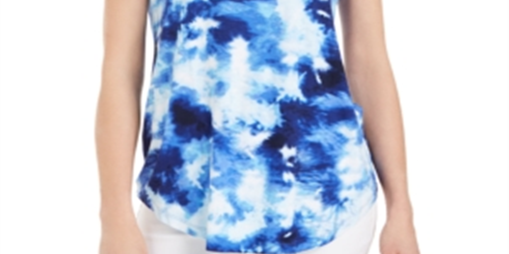 Camiseta feminina estampada com decote redondo e manga curta JM Collection, tamanho médio, azul