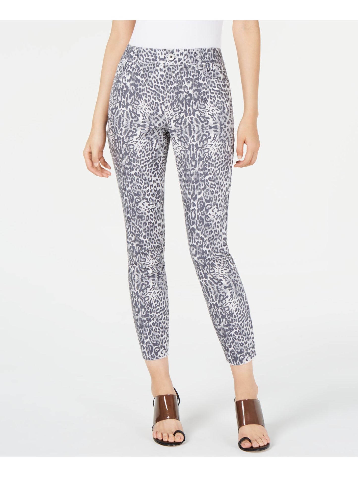 Calça jeans skinny feminina com estampa animal da INC International Concepts, preta, tamanho 8