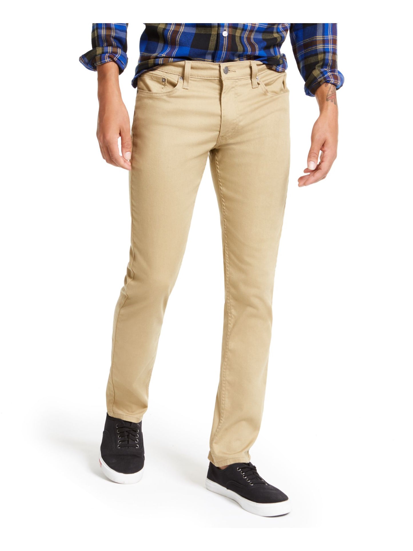 Calças de algodão Levi's Slim Fit Stretch Masculinas Bege Tamanho 32X30