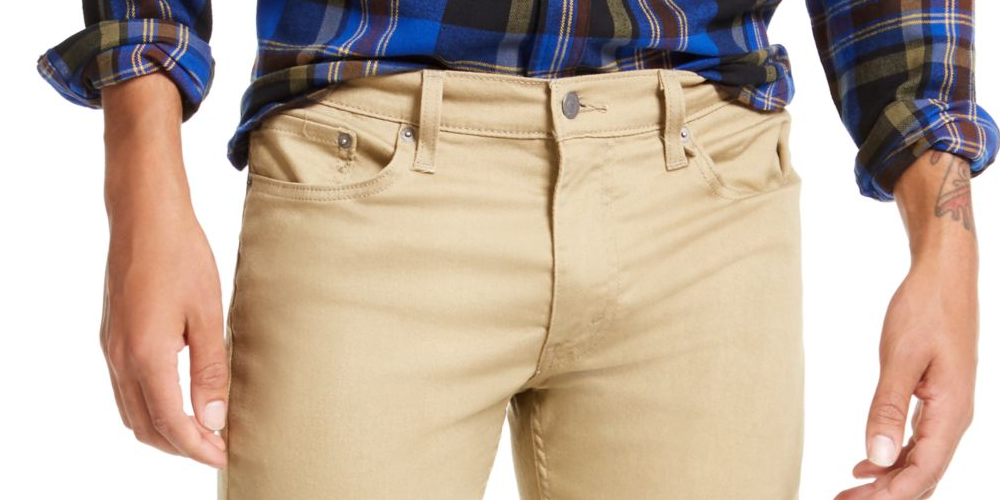 Calças de algodão Levi's Slim Fit Stretch Masculinas Bege Tamanho 32X30