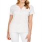 Karen Scott Top Henley Feminino com Estampa Glitter, Branco, Tamanho Pequeno