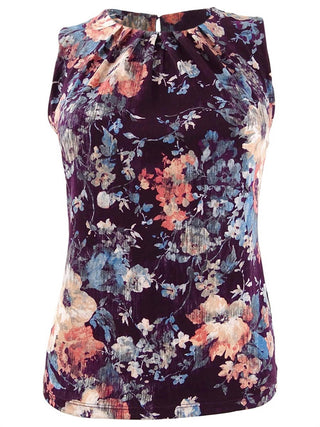 Blusa Calvin Klein Plus Size Feminina Estampada com Gola Prega, Berinjela, Multitamanho 3X