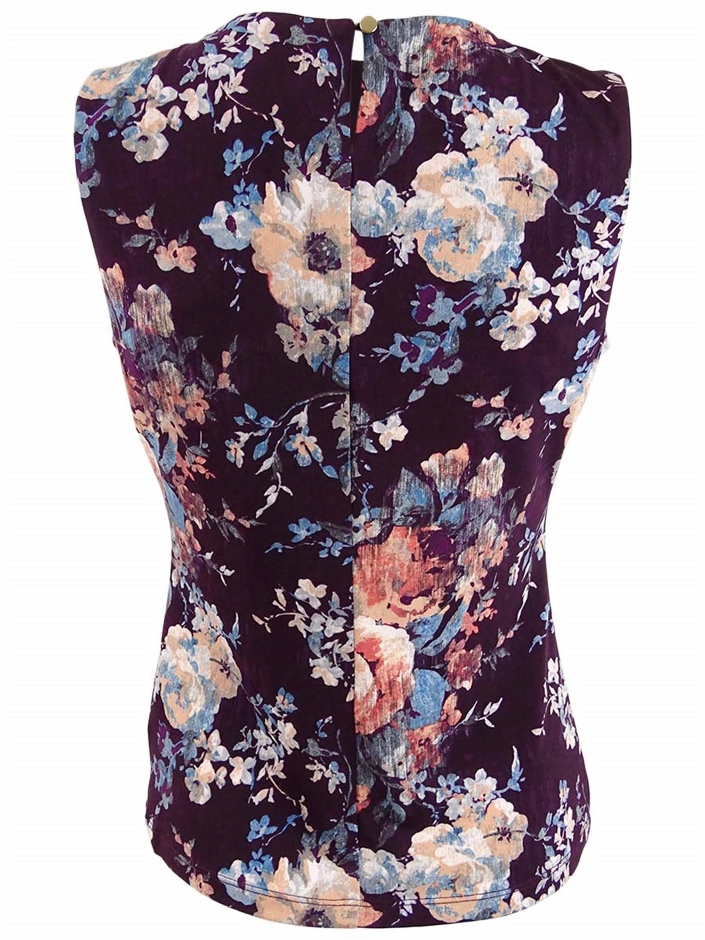 Blusa Calvin Klein Plus Size Feminina Estampada com Gola Prega, Berinjela, Multitamanho 3X