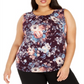 Blusa Calvin Klein Plus Size Feminina Estampada com Gola Prega, Berinjela, Multitamanho 3X