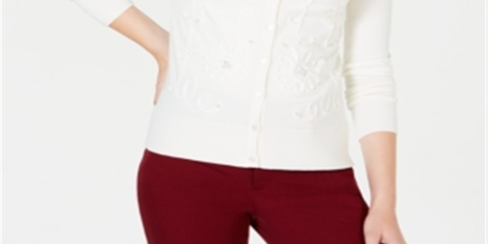 Cardigan feminino com apliques florais Charter Club, branco, tamanho 2XL