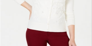 Cardigan feminino com apliques florais Charter Club, branco, tamanho 2XL