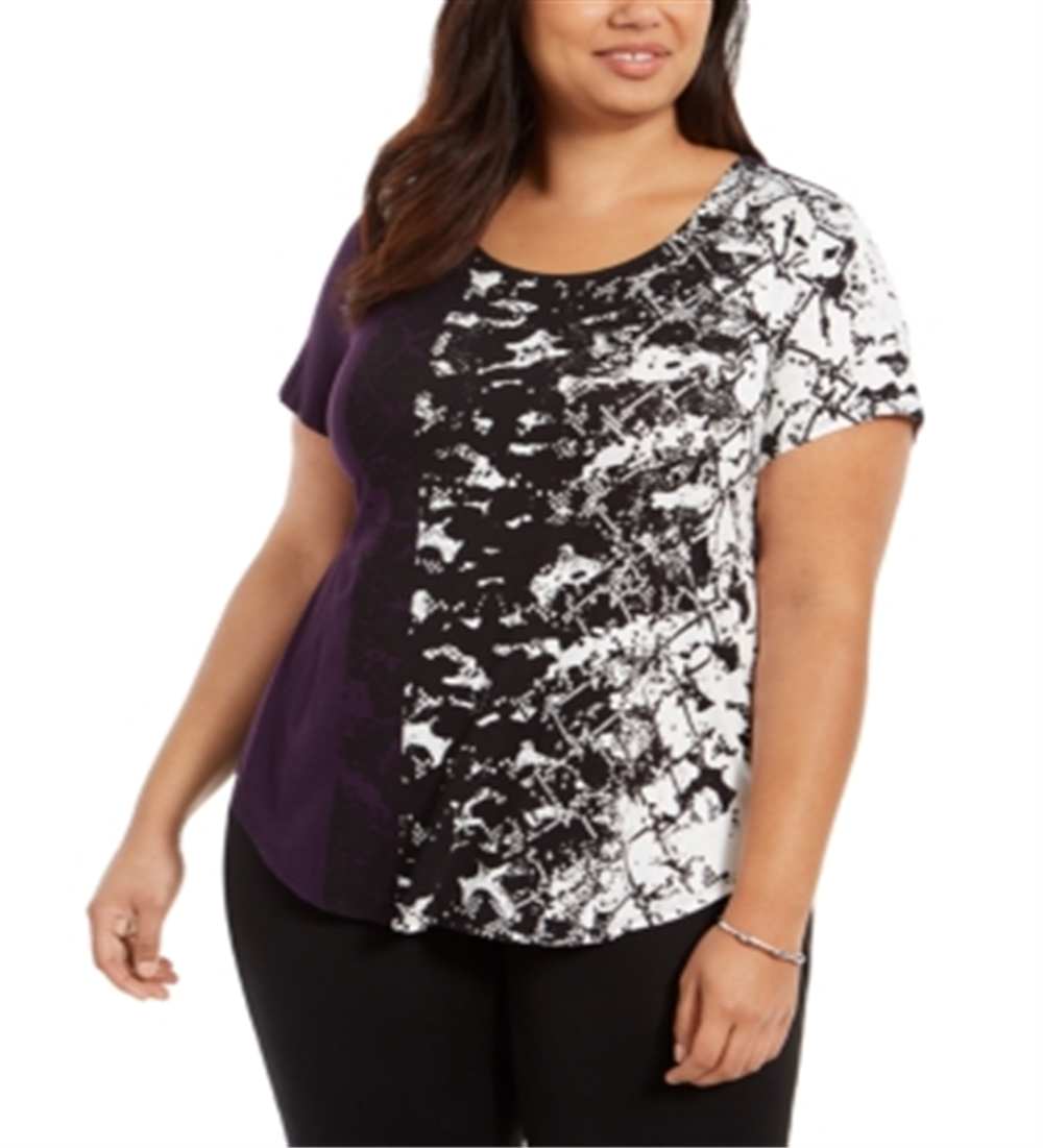 Camiseta feminina Alfani Petite com estampa de bainha redonda e flanco Python Roxo Roxo Tamanho Petite M