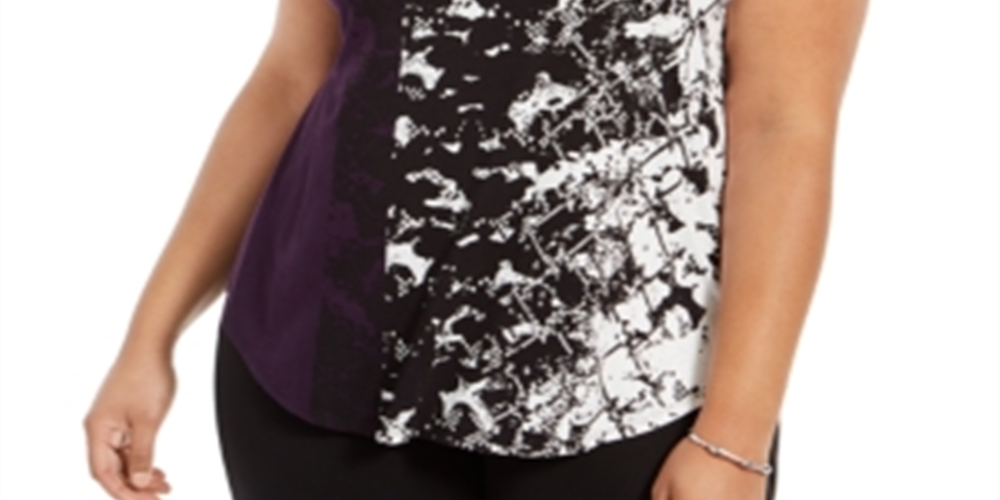 Camiseta feminina Alfani Petite com estampa de bainha redonda e flanco Python Roxo Roxo Tamanho Petite M